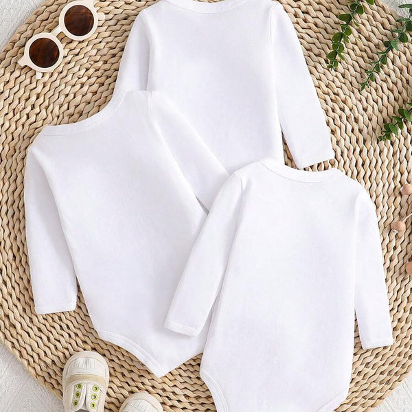 Nouveau-né bébé garçon/fille 4 pièces/Set Barboteuse à manches longues blanche à couleur unie avec fermeture à pression croisée, confortable et stylée