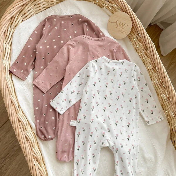 SHEIN 3 pièces Ensemble de combinaisons en tricot décontracté à fleurs mignonne pour bébé fille nouveau-né